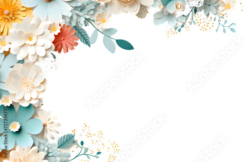 Framework for photo or congratulation with flowers. Sakura, cherry blossom, summer flowers isolated on transparent background