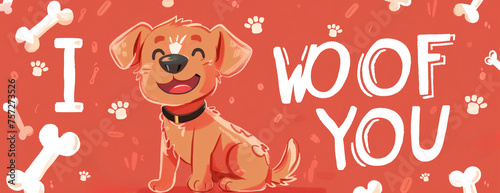 Happy dog banner that says I woof you. International Dog Day concept
