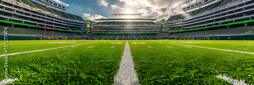 Green Field in American Football Stadium. Ready for Exciting Game Day Action, Sports Arena with Spectators, Generative AI