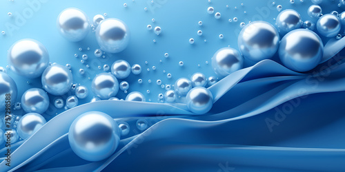water drops on blue, Blue round floating bubbles resembling hyaluronic acid found in water or gel transparent liquid Shal, Serum or cosmetic liquid forms bubbles on water s surface, Generative AI