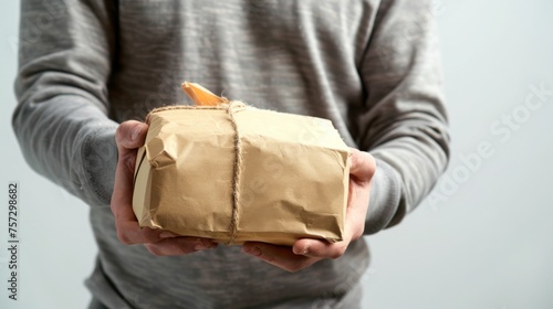 an individual receiving a suspicious package isolated on white background, copy space, 16:9