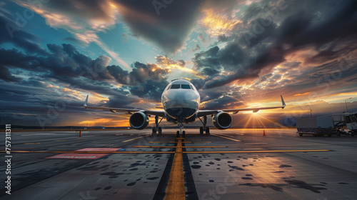 Airplane. Beautiful photo of passenger airplane on the runway and in the air. 