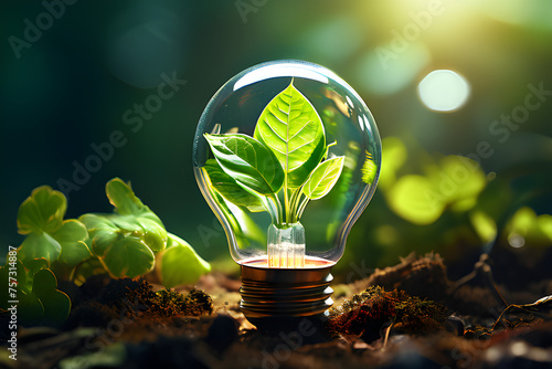 mbrace sustainability with our eco-friendly power concept stock photo, featuring a plant thriving inside a light bulb. This captivating image symbolizes renewable energy and environmental consciousnes