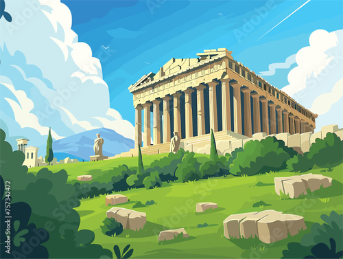 a cartoon illustration of the parthenon in athens , greece