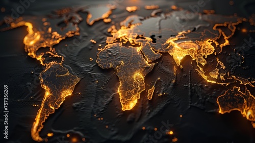 An outline of the world with the Brazil glowing against a black background.