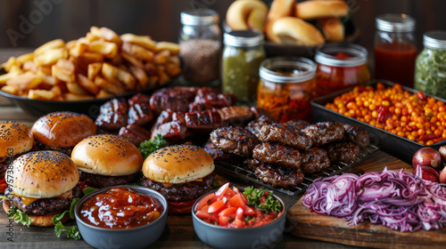 Delicious variety of meats, burgers, and sides perfect for BBQ lovers and carnivore enthusiasts