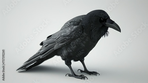 A black carrion crow on a white background 