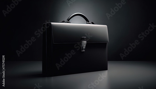 A black briefcase with a silver handle sits on a table