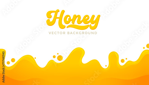 Dripping honey background. Cartoon liquid honey background. Golden yellow honey syrup with drops and splashes. Flat style Vector illustration