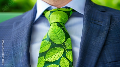 Concepto de hombre de negocios con corbata de hojas sostenible y por el medio ambiente. 