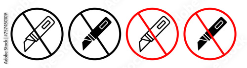 Do Not Cut Line Icon Set. Utility Cutter Prohibition icon in outline and solid flat style.