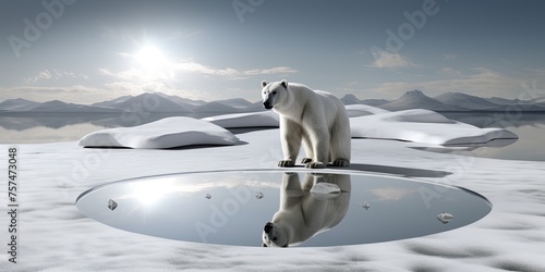 Majestic and solitary, a polar bear surveys its icy domain from atop a drifting floe.