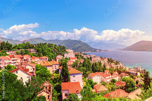 View of the beautiful city of Herceg Novi and the Bay of Kotor. Montenegro