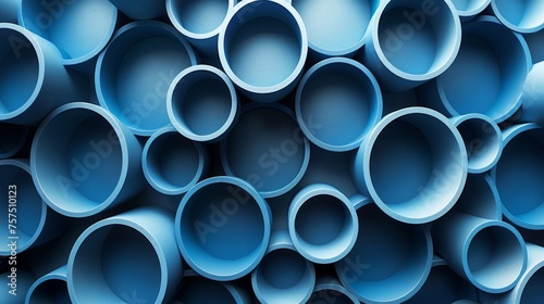 a large pile of blue pipes stacked on top of each other in a large pile on top of each other.