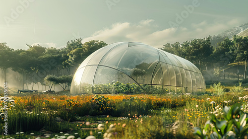 a dome around the farm for protects the plants from external weather conditions.