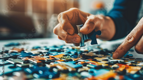 A person assembling a puzzle, symbolizing integration and optimization in business workflows