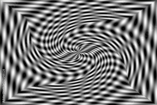 Siatkowy rozmyty wzór w biało - czarnej kolorystyce ze spiralnym wirem w centrum - abstrakcyjne tło graficzne