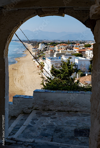 White old houses and narrow streets in medieval small touristic coastal town Sperlonga, Latina, vacation in Italy