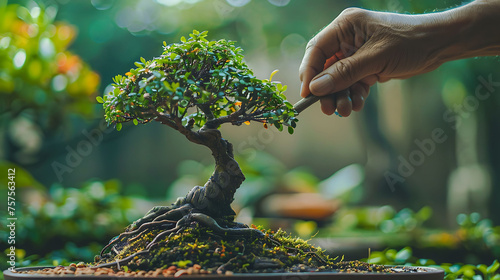 A person sculpting a bonsai tree, symbolizing patience and attention to detail in business processes