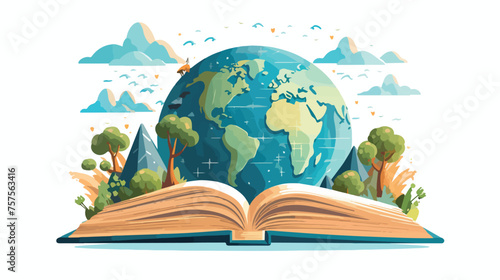 Whimsical flat illustration A book with a world map