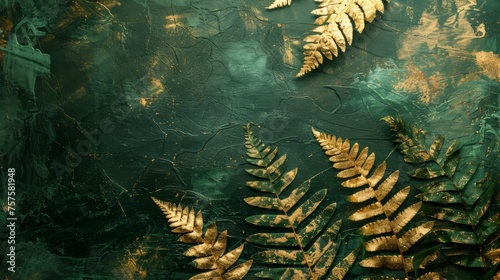 Lush fern green and gold textured background, representing growth and luxury.
