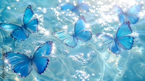 Aqua Dreamscape: Blue Butterflies Adrift on Water