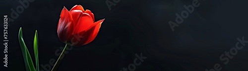 A vibrant red tulip stands boldly against a deep black void its petals a beacon of natural elegance and simplicity