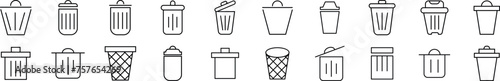Set of line icons of trash can. Editable stroke. Simple outline sign for web sites, newspapers, articles book