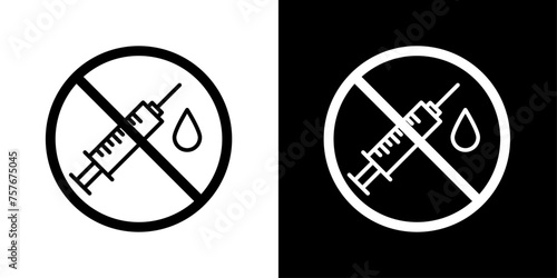 No Syringe Sign Icon Designed in a Line Style on White background.