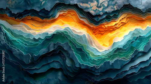 Abstract Topographic Layers in Blue, Green, and Yellow