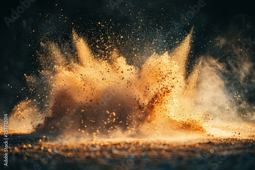 A large explosion of sand sends particles scattering across a beach