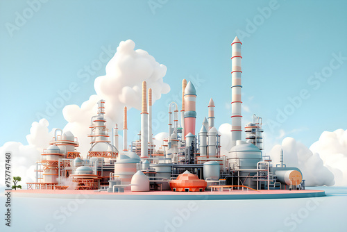 Engineering factory concept, industrial plant buildings, generated by AI. 3D illustration