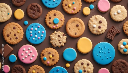 Variety of chocolate cookies on dark background, different tastes, shapes and colors