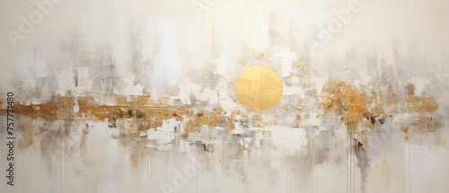 Oil painting and paste structure in white and gold color