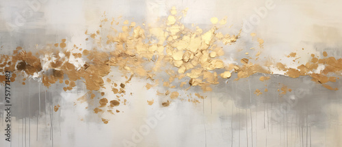 Oil painting and paste structure in white and gold color