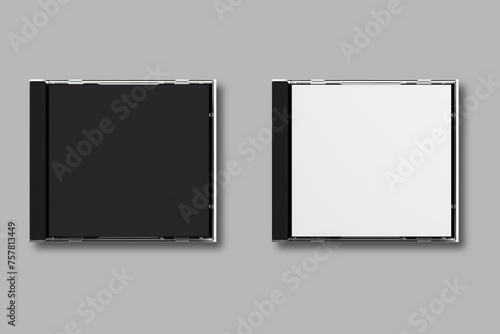 CD disc and carton packaging cover template mock up. Digipack case of cardboard CD drive. With white and black blank for branding design or text. Isolated on a grey background. 3d rendering.