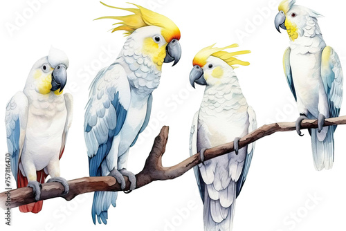 clipart parrots cockatoo white background tropical set birds white drawing watercolor isolated