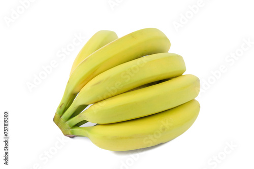 Kiść świeżych żółtych jasnych bananów izolowana na białym tle z bliska