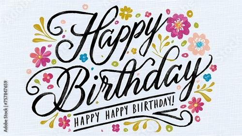 Birthday card with happy birthday lettering with bright color