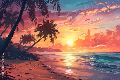 Tropical Beach Sunset Paradise