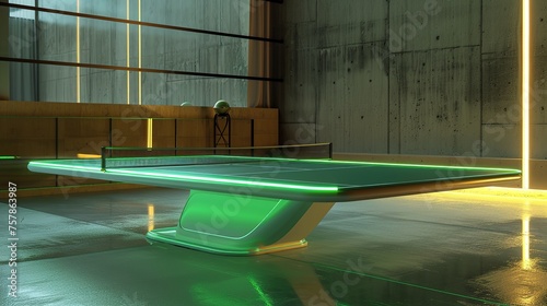 Tennis table with future style lamp light style. 3d rendering