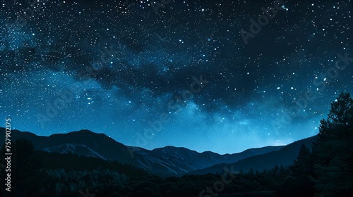 Starry Night Sky with Galaxy Visible in Distance, Starry night sky, galaxy, distant