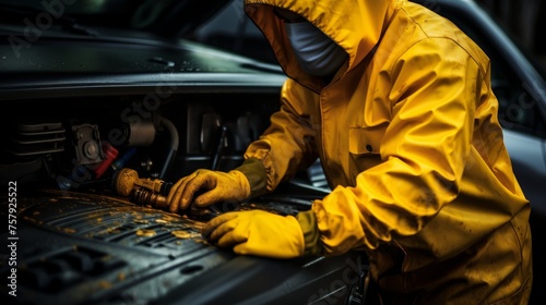 Experienced mechanic conducting precise engine oil change on a car for optimal performance