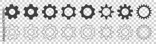 set of gear icons on white background