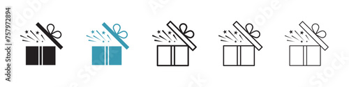 Icon Set of Revealed Mystery Boxes. Vector Art for Opened Gift Boxes.
