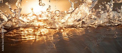 Dynamic Water Splashing Energetically on Reflective Surface, Creating Ripples of Movement