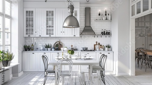 White scandinavian interior design of kitchen