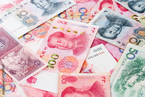 Close-up of Chinese RMB banknotes as a background