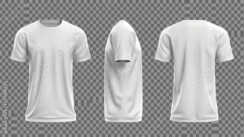 An isolated realistic 3D mockup of a white t-shirt mockup for men, sportswear, casual clothing isolated on a transparent background.