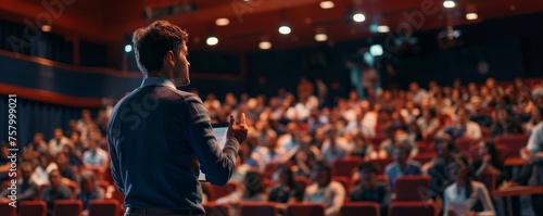 Presenter engaging an audience at a seminar with a captivating presentation.